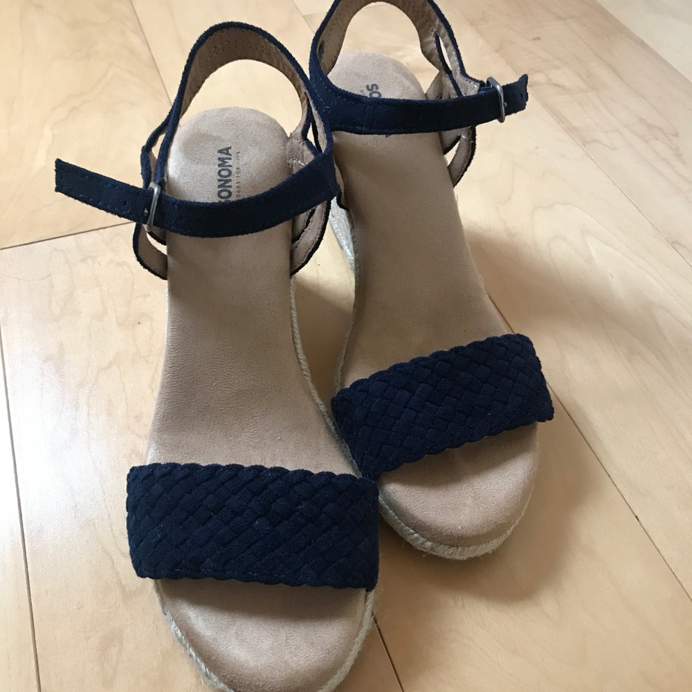 Navy Blue Wedge Heel Sandals